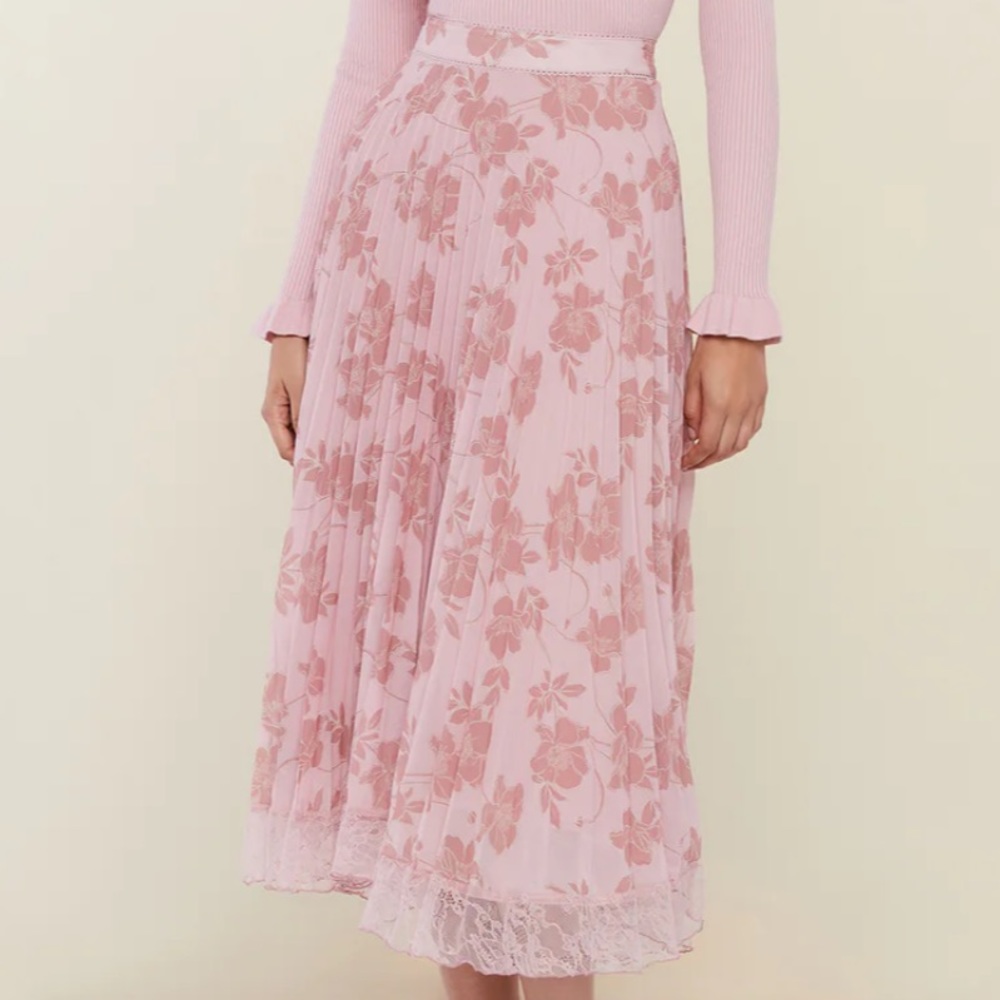 Rachel Parcell Pleated Lace Trim Midi Skirt